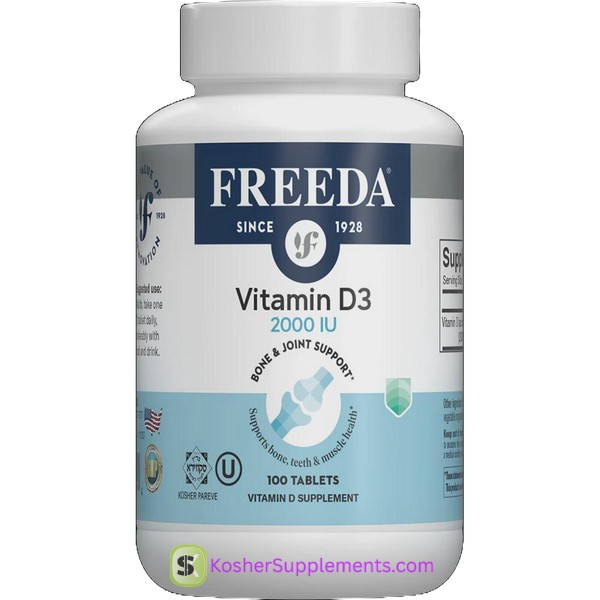 Freeda Vitamin D3 2000 IU kosher vitamin supplement bottle